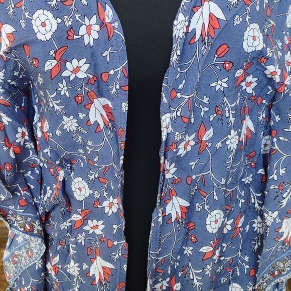 Japna One‎ Size Kimono Bohemian Blue Floral Coverup - Picture 3 of 8